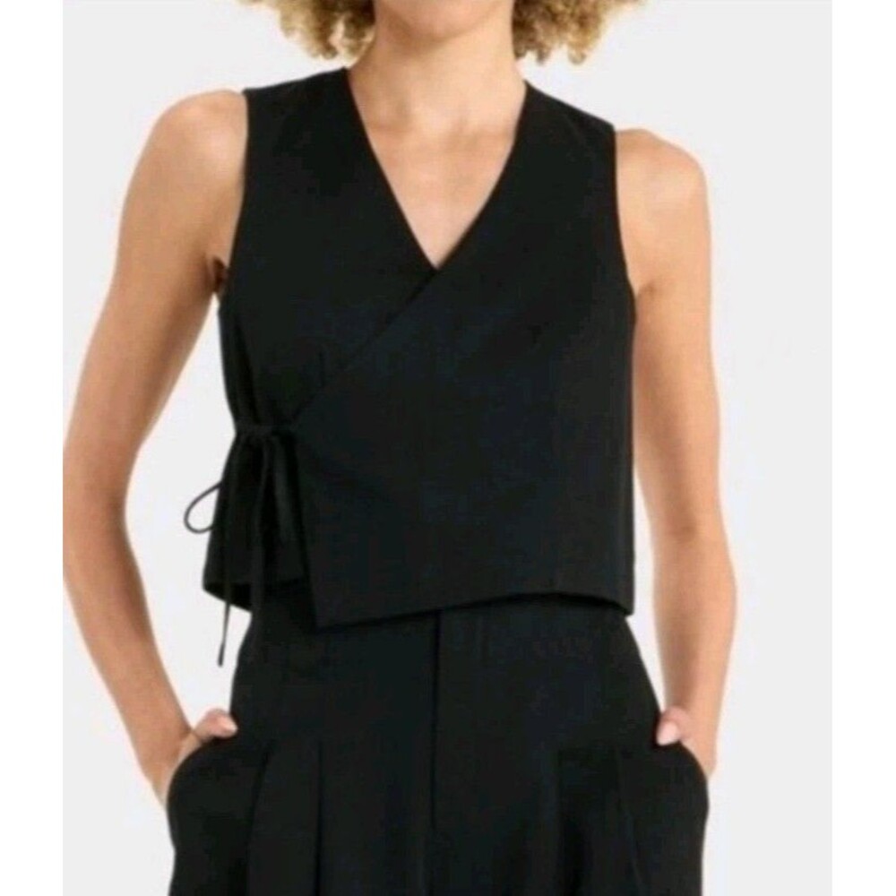 Black Lined Blend Wrap V Neck Top Size XS Cropped Side Tie NWT FUTURE COLLECTIVE